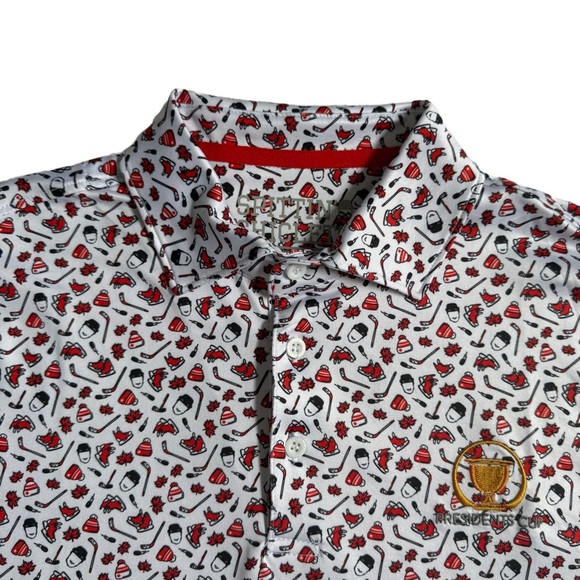 BARSTOOL SPORTS / SPITTIN CHICLETS / PRESIDENTS CUP HOCKEY PRINT GOLF POLO - Picture 4 of 10